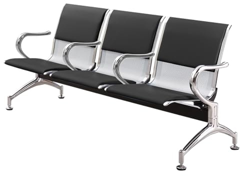 Chaise de Conférence avec 3 sièges, Chaises sur Poutre pour Salle d'attente avec accoudoirs, Chaise De Visiteur avec Coussin en Cuir, Chaise de réception pour aéroport, Banque, Entreprise