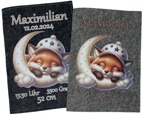 U Heft Hülle und Impfpass aus Filz - Personalisiert mit Namen - Untersuchungsheft Schutzhülle - Babygeschenke zur Geburt - Kinderuntersuchungsheft Mädchen und Junge - Fuchs