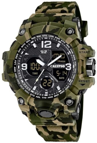 CALYPSO Reloj Digital Hombre Analógico de Caucho - Movimiento de Cuarzo - Resistente al Agua 5 ATM Fecha y Calendario, Cronógrafo, Doble Horario, Luz, Alarma, 12 y 24 Horas K5855 X-Trem