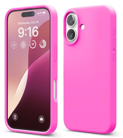 elago Cover in Silicone Liquido per iPhone 16 | Silicone Premium, Protezione Completa, Antiurto, Sottile, Fodera in Microfibra Antigraffio (Rosa Vivo)