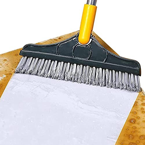 Floor Brush,Floor Scrubbing Brush With Squeegee,2 In 1 Floor Cleaning Brush With120 Degree Triangular Rotating Brush Head For Decks, Bathrooms, Kitchens, Patios,112x23cm