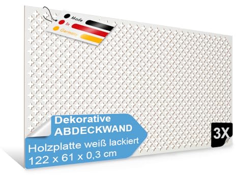 PEGBOARD - SEVILLA Lochwand 122 x 61 x 0,3 cm MDF Holzplatte weiß lackiert - Deutsches Produkt - Heizkörperverkleidung, Türfüllung, Paravent oder Lüftungsgitter - Dekorative Lochplatte [Dreierpack]