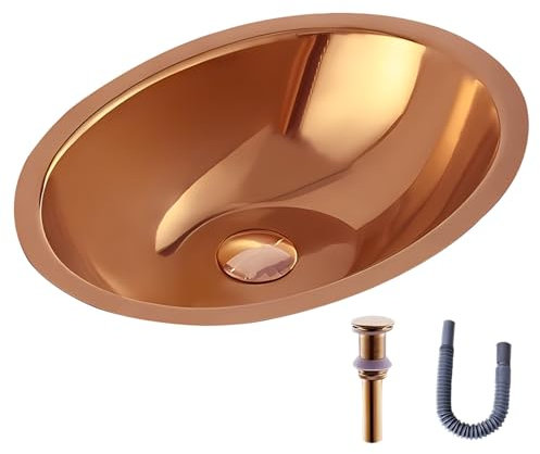 JETXYHUB Ovale Küchenspüle, Goldenes Waschbecken Für Balkonbadezimmer, Edelstahlspüle Für Badezimmer, Galvanisiertes Unterbauwaschbecken, Mit Aufklappbarem Abflussstopfen(Red)