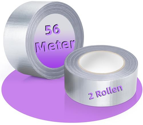 Gigmeta Nastro Telato Argento - 2 Rotoli di Nastro Americano 28m x 48mm - Duct Tape extra forte - Gaffa Tape Impermeabile - Nastro in Tessuto largo - Nastro Adesivo per Interno ed Esterno