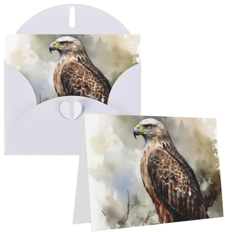 Grußkarten, Motiv: Aquarell von Falke, sitzend im Baum, Dankeskarten mit Umschlägen, Happy Birthday-Karte, personalisierte Perlpapier, Hochzeitskarte, 15 x 10 cm, leere Notizkarten für Party, alle
