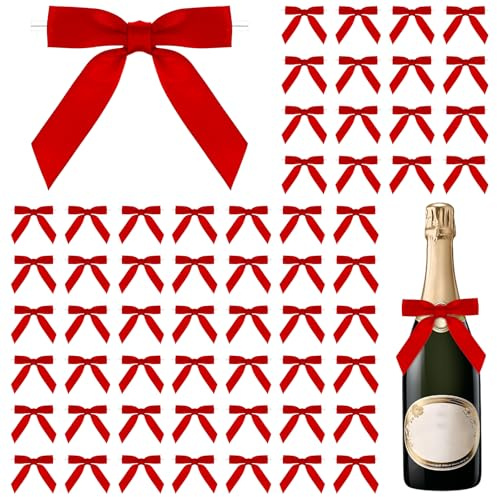 50 Stück Satinband Twist Tie Schleifen Rot zum Basteln 7 cm Schleife mit Draht von Geschenktüten Satinschleife Kleine Schleifen zum Verpacken von Geschenkschleifendekorationen Weihnachtsschleifen