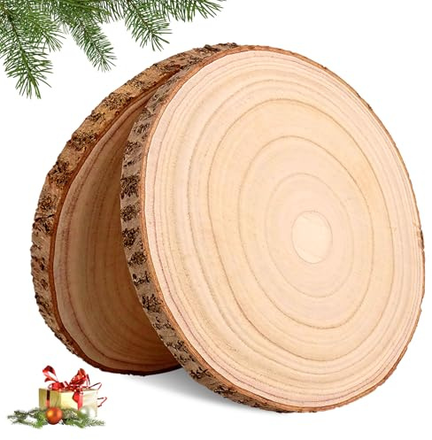 Dischi Legno Grezzo,2 Pezzi 30-35cm Dischetti Legno Grezzo,Dischi Legno Senza Buco,Fette Di Legno Naturale Per Fai Da Te,Matrimoni,Decorazioni,Sottobicchieri In Legno