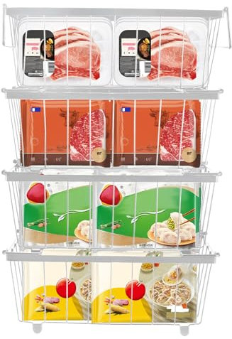 2 Pack Chest Refrigerator Freezer Organiser with Foldable Handles, Wire Storage Baskets for 198L Chest Freezer, Sort Frozen Foods and Save Space