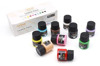 Artme Pintura acrílica para cuero, 10 colores, 20 ml x10, resistente al agua, apta para cuero, piel sintética, madera, plástico, textiles, piedra, cerámica y vinilo
