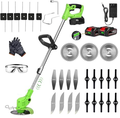 Cordless Strimmer,with Li-ion Battery and Charger Garden Strimmer,Grass Trimmer Retractable for Garden Clearing Weeds Flower Trees (Green)