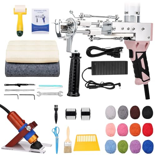 ZOWWFAST Kit de pistolet à touffeter pour tapis avec kit de débroussailleuse pour tapis, pistolet à tapis avec affichage de la vitesse numérique (rose)
