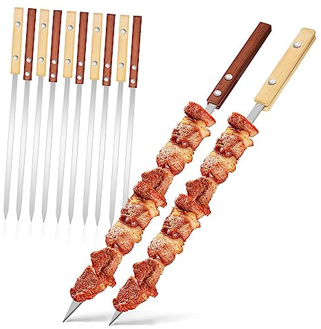 Happyyami 12stücke Grillspieße Holz Mit Edelstahlspieße Für Griller Flache Spieße Zum Grillen Grillzubehör Mit Griffen Für Vorspeisen Und Kebab-spieße