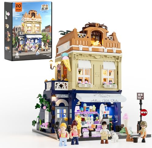 FUNWHOLE Heladería Bloques con Luz, 1948 Pcs Set de Construcción Modular, Solo Piezas Impresas, Regalo Ideal y Modelo de Exhibición para Amantes de Bloques y Gastronomía, Edad 16+, F9078