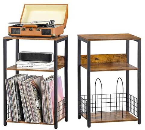 Yuehuamech Record Player Stand Vinyl Record Storage End Table Cart Up to 150 Albums Holder Large Turntable Stand Vinyl Storage for Living Room Bedroom Office 16x12x26 inch