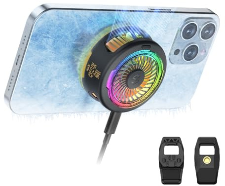 Black Shark FunCooler 5 Refroidisseur Telephone Magnétique, ventilateur telephone portable avec éclairage RGB, Phone Cooler compatible avec la série magnétique iPhone/Android/tablette/iPad (Noir)
