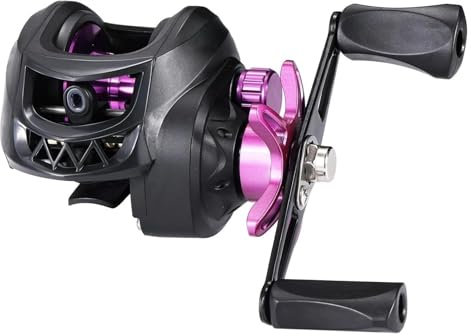 Carretes giratorios, Carrete de Pesca Profesional Ultraligero con relación de transmisión 7.2.1, Rueda de baitcasting for Carpas, Arrastre máximo de 8 kg.(Purple,Left Hand)