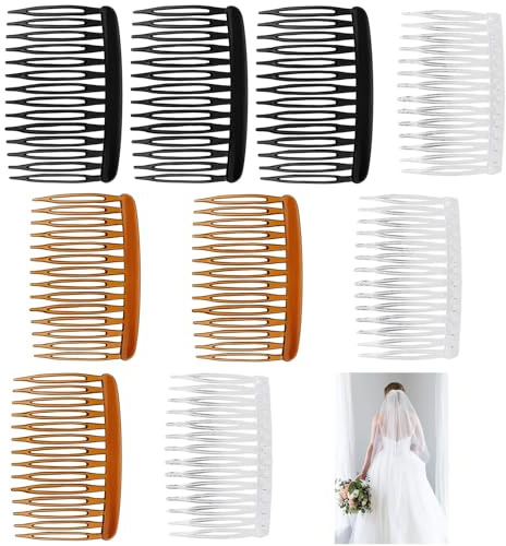 Amazleer Haarkämme mit französischem Drehverschluss, 14 Zähne, dekorative Haarklammern für Frauen, Brautschmuck, Hochzeit, Vintage, Retro, Hochsteckfrisuren, Seitenkämme (Kaffee, Weiß und Schwarz, 14