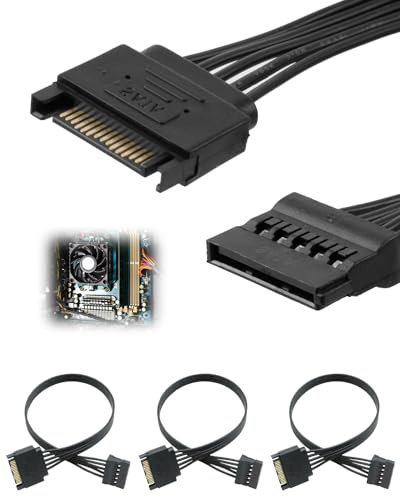 coalwop 15 Pin SATA Power Y Splitter Cable 3 Pack Tinned Copper Wires Male to Female SATA Extension Cables Compatible with SSD HDD Optical Drives (22cm)