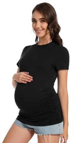 Smallshow Women's Maternity Clothes Crew Neck Short Sleeve Pregnancy Tops T Shirts,Black,S