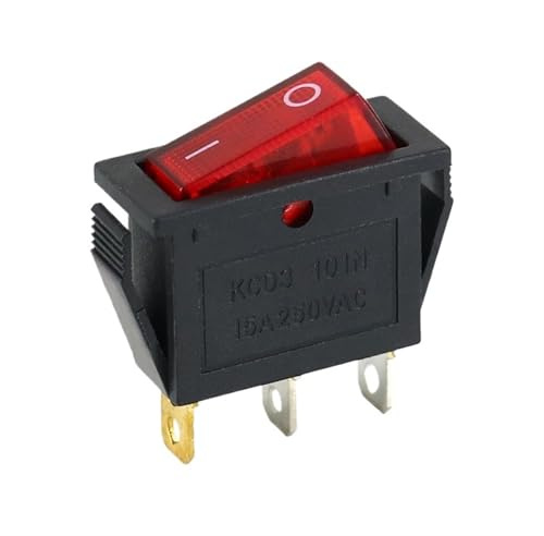 Lot de 5 interrupteurs KCD3-101N à 3 broches, 15 A, 250 VCA, interrupteur à bascule, 2 positions, marche/arrêt, avec lumière rouge, interrupteur d'alimentation, interrupteur noir