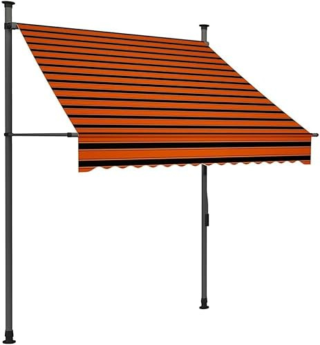 HaoChrymec Einziehbare Markise Handbetrieben mit LED-Beleuchtung, UV-geschützt, Sonnenschutz Balkon, Klemmmarkise Balkon, Sonnensegel Balkon, Orange und Braun, 150 cm