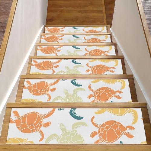 RODAILYCAY Alfombra para peldaños de escalera, 15 unidades, 8 x 30 pulgadas, para peldaños de madera en interiores, almohadillas antideslizantes para peldaños de escalera de tortugas, protectores de