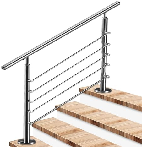 Kit de barandilla para escaleras exteriores. Pasamanos de acero inoxidable 304 para terrazas y porches. Pasamanos metálico para interiores, para hormigón. Color plateado. (80cm/31.5in)