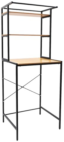 MEHOOSPVN Waschmaschinenregal Toilettenregal Badezimmerregal Bad WC Stand Regal, über Waschmaschine, Waschmaschinenschrank Überbauschrank, Toilettenschrank, 3 Ablagen, Metall Holzmaserung, Schwarz