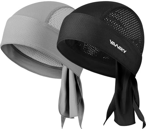 YANIKY Bandana herr, ventilerande huvudduk herr, piratduk sport bandana keps dam med UV-skydd biker bandanas huvudduk hatt, Svartgrå, one size