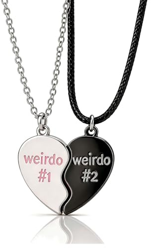 Best Friend Necklace for 2/3 Girls, Magnetic Weirdo Friendship Necklace BFF Necklaces with Different Chain Heart Matching Necklaces for Best Friends Graduation Birthday Xmas Gifts (Silver Black)