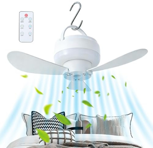 Rechargeable Ceiling Fan – PP 11x8.5cm 1800mAh | USB Rechargeable Ceiling Fan With Light, Battery Powered Hanging Fans, 3 Speed Portable Cooling Fans | For Camping Outdoor Use