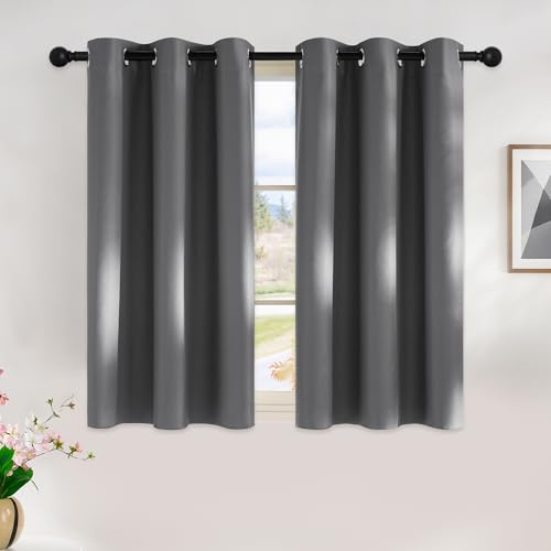 NICETOWN Grey Kitchen Blackout Short Curtain Panels for Bedroom, 45 Inch Long Thermal Insulated Grommet Top Blackout Draperies and Drapes (2 Panels, W42 x L45 -Inch, Grey)