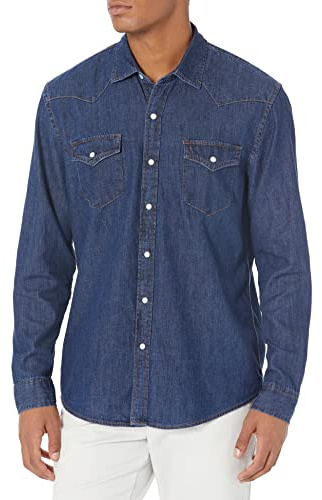 Amazon Essentials Men's Regular-Fit Long-Sleeve Denim Shirt, Blue, S