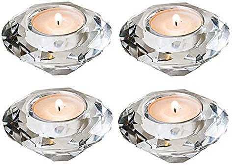 Nuptio Portavelas de Té 4 Piezas Candelabros de Cristal Candelabro de Cristal Votivo Tallado A Mano Diamante Boda Centro de Mesa Decoraciones Navidad Fiesta de Cumpleaños Regalos para Mamá
