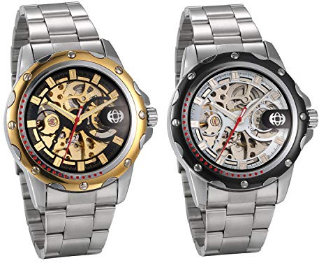 JewelryWe Automatik armbandsur för män, rostfritt stål, armband, skelettklocka, automatisk klocka, fars dag gåva, 4–2 st, Juldag, födelsedag