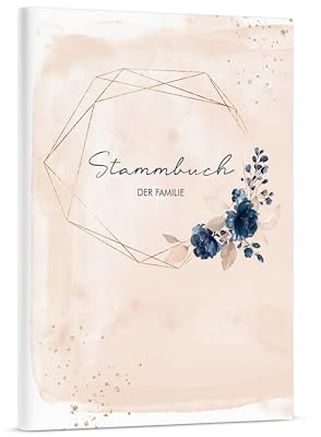 DeinWeddingshop Stammbuch der Familie - Familienstammbuch Hochzeit Standesamt - 16x21cm, Klassisch mit Register - Watercolor Breeze Rosé