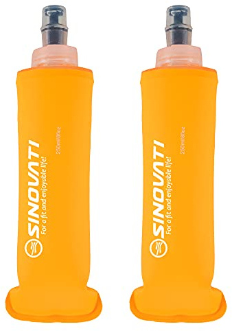 SINOVATI® TPU Faltbare Trinkflaschen, Soft Flask, Wasserflasche BPA-Frei Sportflasche für Trinkrucksack, Fahrrad, Wandern,Joggen,Camping und Klettern (Orange, 250ml x 2)