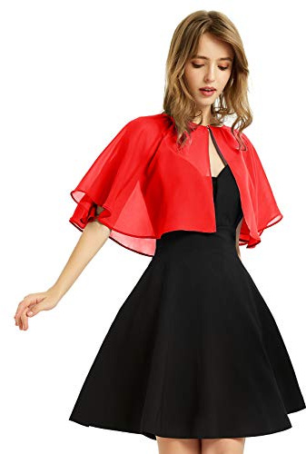 Mjuk chiffongsjal för kvinnor, wraps, axelduva för aftonklänning, bröllopskappa, Bolero Flapper-slöja, Röd, one size
