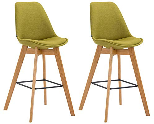 CLP 2er Set Barhocker Metz Mit Stoffbezug I Thekenhocker Mit Eichenholzgestell Und Fußstütze I Barstuhl Mit Lehne, Farbe:grün, Gestell Farbe:Natur