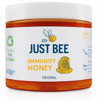 Just Bee Immunity Honey (260g) | Natural Unpasteurised Honey | Natural Unpasteurised Honey with Echinacea | Vitamin D, C, B6 & B12 Contribute to Normal Immune Function | Blended in Britain