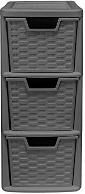 3 Drawer Medium Rattan Tower Unit - Slate Grey, Single Unit - 47cm (H) x 19cm (W) x 26cm (D)