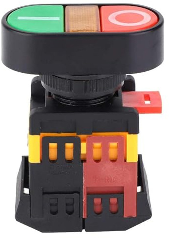 Odorkle Interruptor de Botón Pulsador Doble, 220V AC Pulsador Interruptor Momentáneo de Arranque y Parada con Lámpara de Señal LED