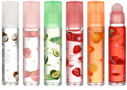 Minkissy 6pcs Lip Gloss Set Fruit Flavored Hydrating Lip Oil Set Moisturizing Lipsticks Transparent Lipsticks Oil Gloss with Roller Ball for Women and Girls 8ml