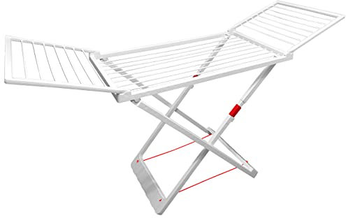 Tradineur - Tendedero Plegable de Resina con alas, 20 Metros de Espacio de tendido. Soporte para Tender la Ropa en Interior o Exterior, 180 x 108 x 55 cm (Blanco)
