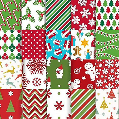 20 Stück Baumwollstoff Weihnachten, Weihnachtsmotiv Patchworkstoff Weihnachten Stoffpakete Patchwork Stoffe Baumwolle, Stoffe zum Nähen, Patchwork Stoffpaket zum Quilten DIY Basteln Handwerken, 25cm