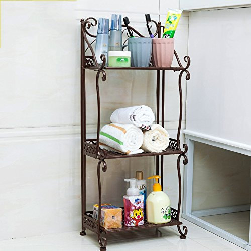 Scaffale da Bagno in Ferro battuto Lavabo da Bagno a Pavimento Lavabo WC Scaffale portaoggetti (Bronzo Tre)