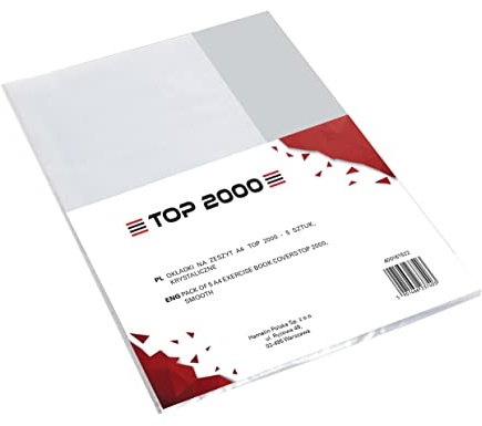 5er Packung Heft/Buch -Hüllen DIN-A4, transparent, Glasklar, recyclebares Polypropylen 0,09 mm Extra-Stark TOP-2000, 400161522