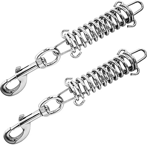 Dog Leash Metal Shock Absorbing Spring Chew Proof Dog Chain,Camping Tent Springs Buckle Set Springs.Porch Swing Springs Buckle for Securing Tarps Tents Sunshade and Large Dogs (Spring, 2Pack)