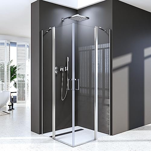 Duschkabine 90x90 cm,Eckeinstieg Schwingtür Duschtür Duschabtrennung 6mm ESG Sicherheitsglas Nano-Beschichtung Mit Stabilisator Höhe 185cm,ohne Duschwanne