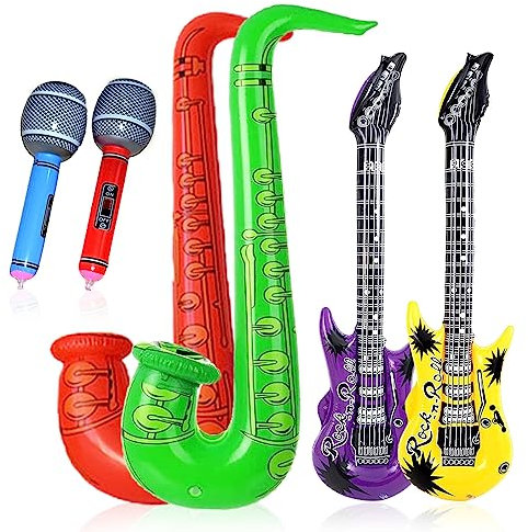 VIKSAUN 6 Pezzi Gonfiabili Rock Star Giocattolo Set Chitarre Gonfiabili Microfoni Giocattoli gonfiabili Decorazione per Feste Rock and Roll Forniture per Feste Regali (6 Pezzi)